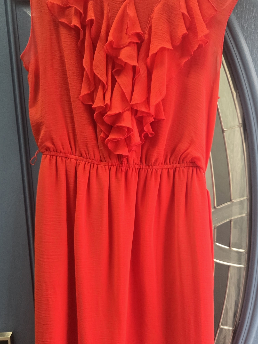 Emma & Michele Bright Red Ruffle Neck Dress